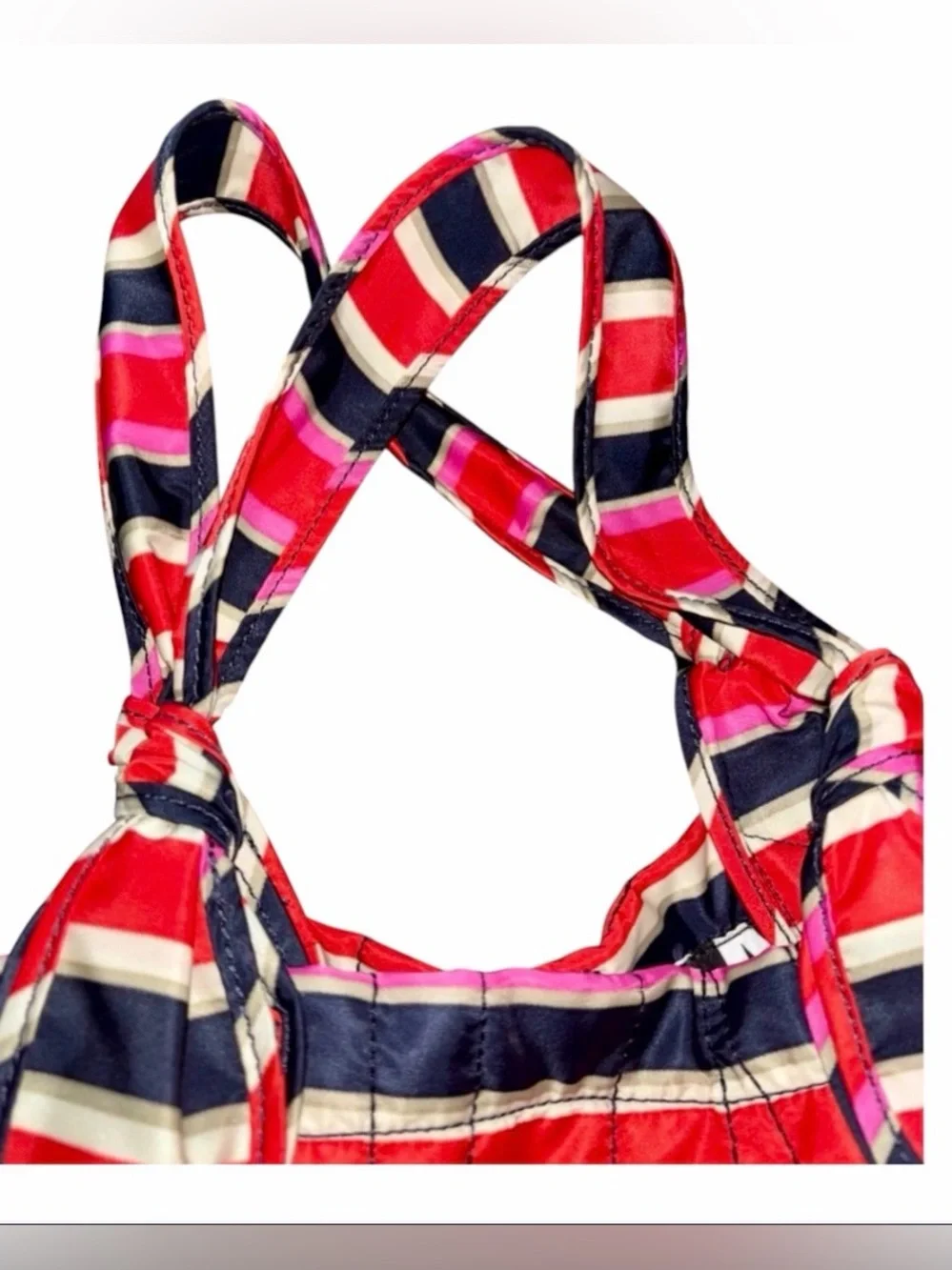 Marc by Marc Jacobs Large Striped Quilted Tote Navy Red Pink Cream Like-New Auth